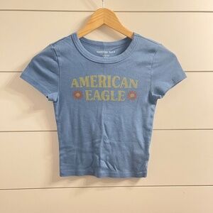 Women's American Eagle Graphic Logo T-shirt Blue Green Short Sleeve Size: XS
